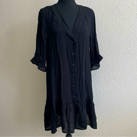 Ruffled Swim Cover Up Sexy Dress -M-Black - Picture 2 of 11